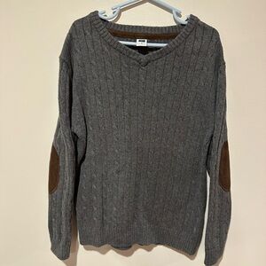 Janie and Jack Boys Cable Knit Gray Elbow Patch Wool Sweater - Size 5